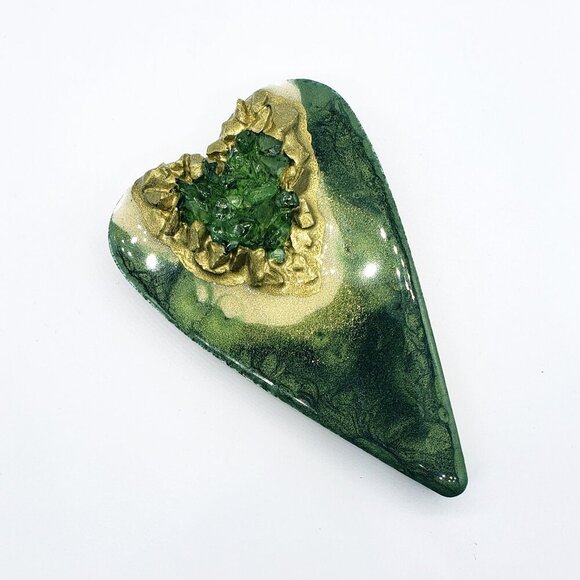 Artisan Other - Handcrafted Green Resin Heart with Crushed Glass